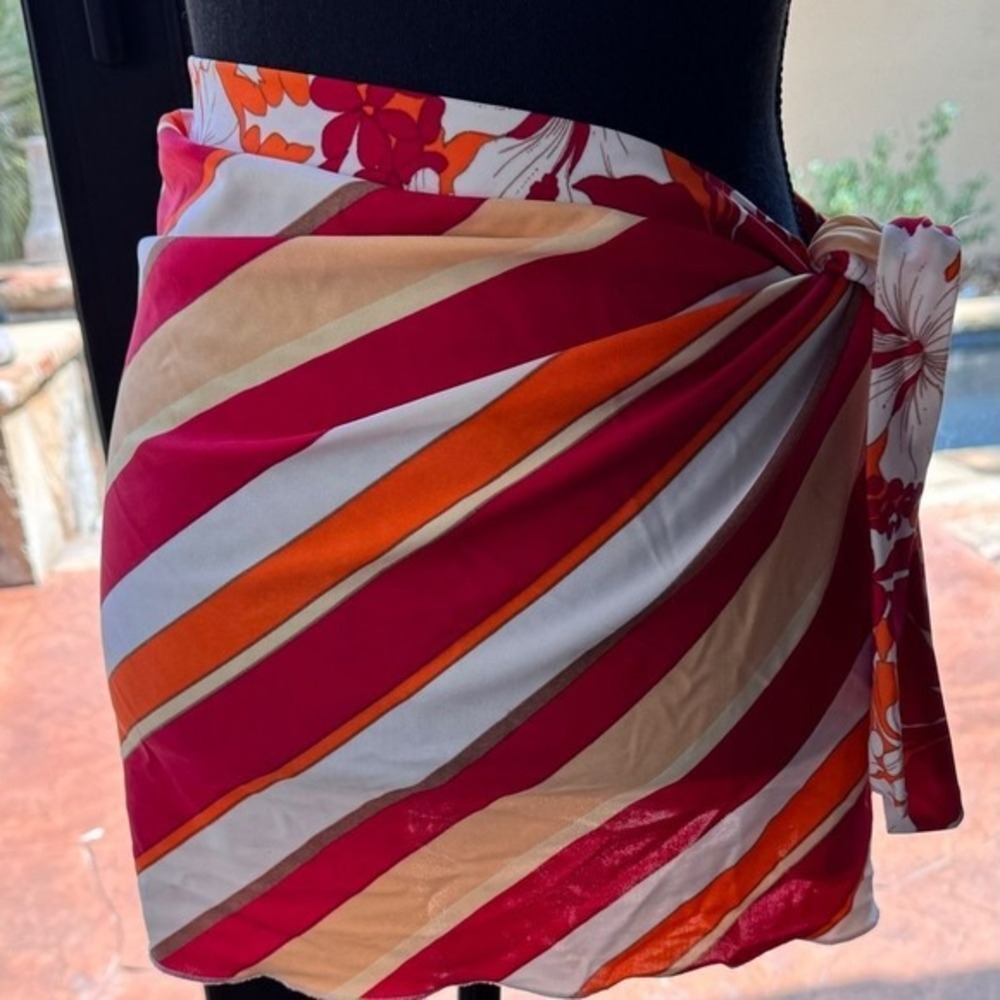Sarong  beach coverup Lelani bright orange/red side tie one‎ size
